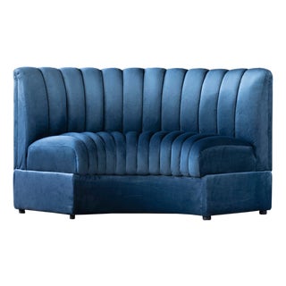 Matthew Izzo Home Estelle Navy Velvet Curved Banquette Sofa For Sale