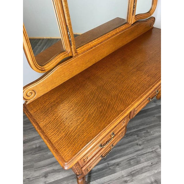 Vintage French Louis Style Oak Dressing Table with Mirror For Sale - Image 9 of 14