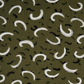 Schumacher X David Kaihoi Brushmark Fabric in Olive For Sale