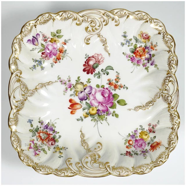 Antique French Sterling Silver & Continental Porcelain Bowl Hand Painted Flowers Gilt Scalloped Rim For Sale - Image 10 of 11