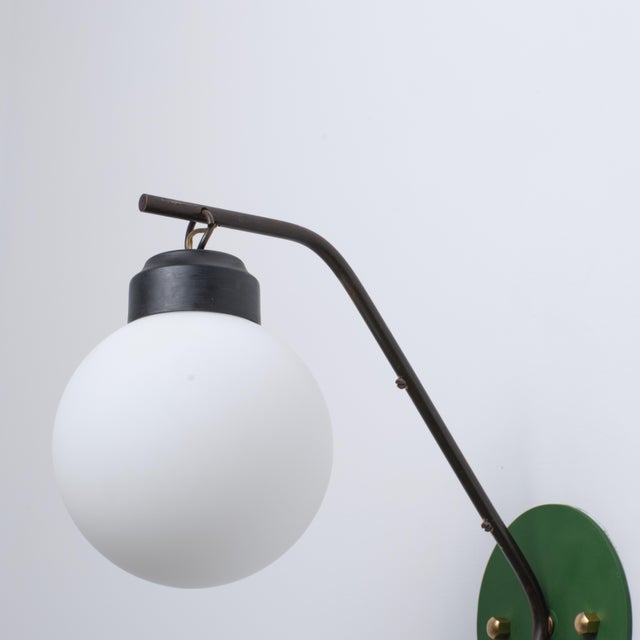 Mid-Century Modern Italian Brass Wall Sconces with Opaline Globe Shades, 1950s, Set of 2 For Sale - Image 3 of 12