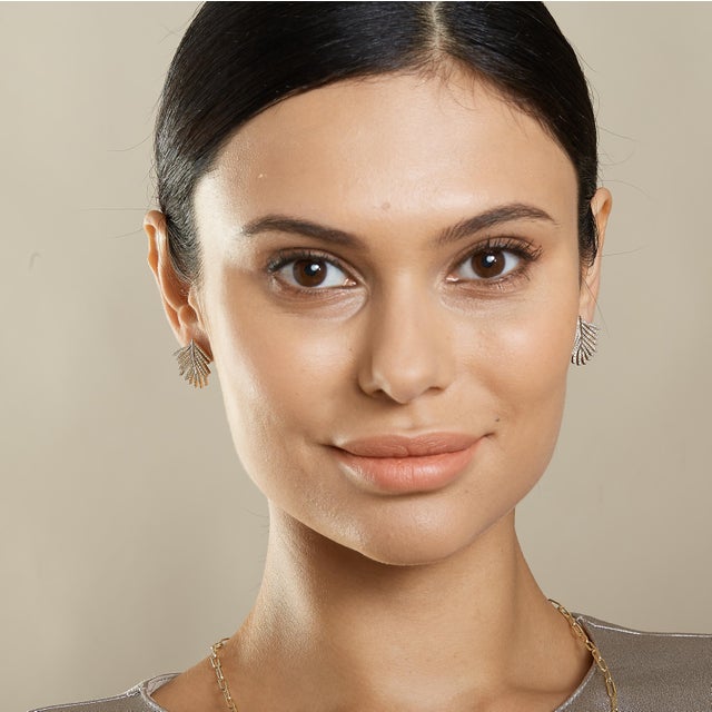 Contemporary Syna Yellow Gold Palm Leaf Earrings with Diamonds, a Pair For Sale - Image 3 of 5