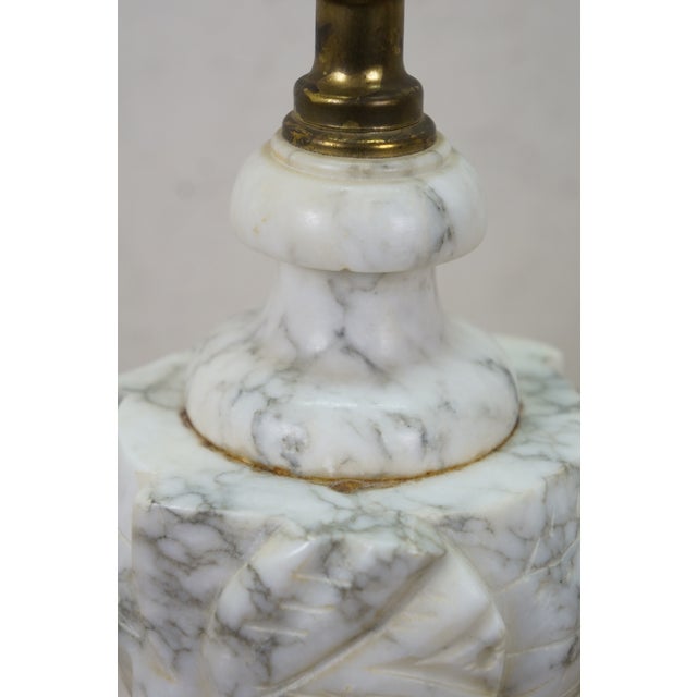 2 Mid 20th Century Gray & White Alabaster Marble Trophy Urn Table Lamps Pair 18" For Sale - Image 13 of 15