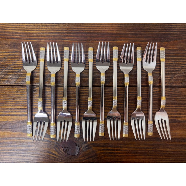1990s Wallace Golden Corsica Gold Accent 18/10 Stainless Steel Flatware Set for 12, 64 Piece For Sale - Image 9 of 16
