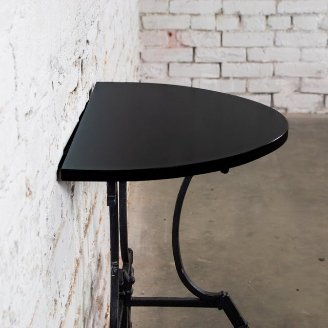 Black Early 20th Century Art Deco Italianate Demilune Table Black Painted Hand Wrought Iron Base For Sale - Image 8 of 18