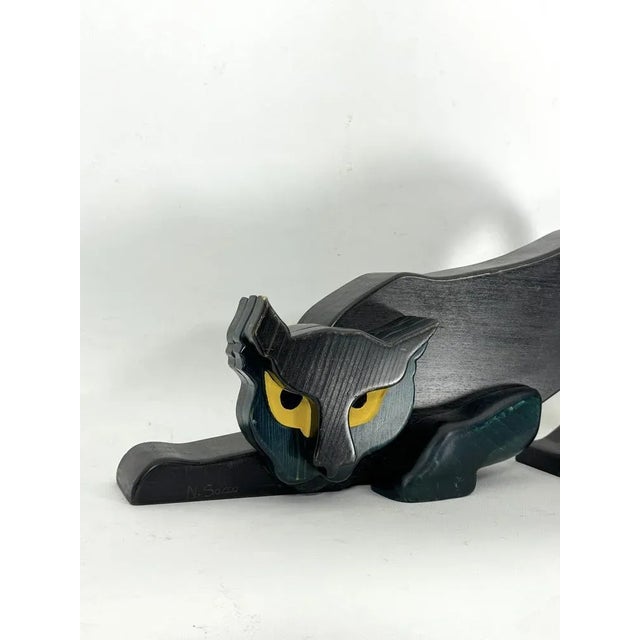 Vintage Italian Black Panther Sculpture in Thick Wood, Italy, 1980s For Sale - Image 9 of 13
