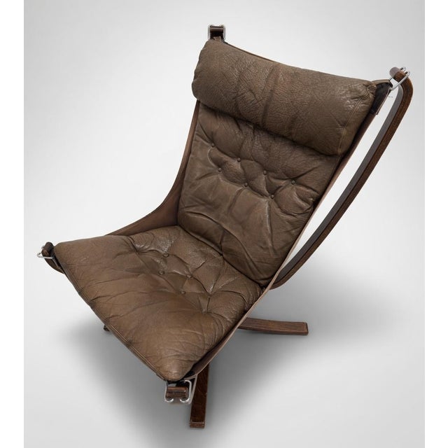 Animal Skin Olive Falcon Chair by Sigurd Ressell for Vatne Furniture, 1960s For Sale - Image 7 of 14