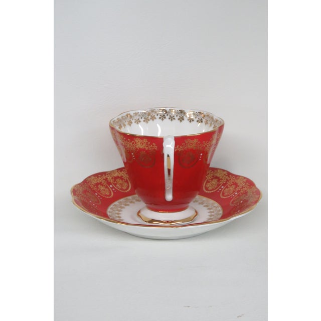 Royal Standard Royal Standard Fine Bone China Teacup Red and Gold Filigree 4506b For Sale - Image 4 of 12