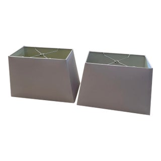 Gray Linen Rectangular Lampshades - A Pair For Sale