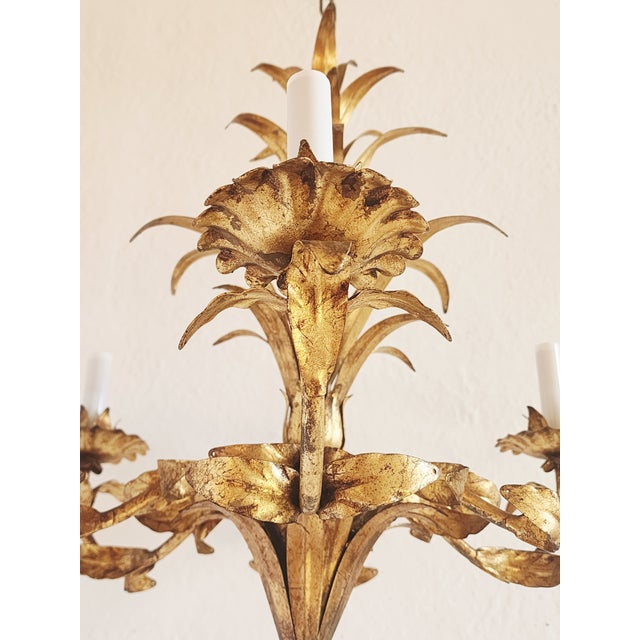 Mid 20th Century Hollywood Regency Style Gilt Metal Chandelier For Sale - Image 11 of 12