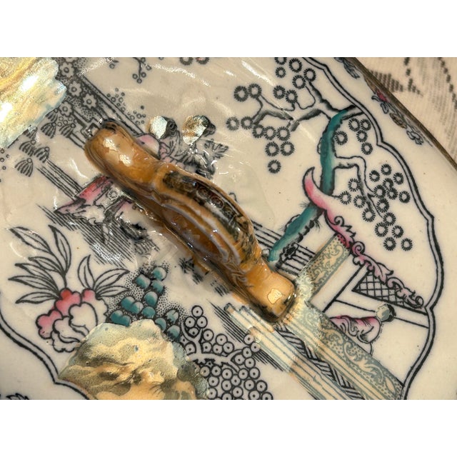 Antique Ashworth Brothers England Ironstone Chinoiserie Tea House Pattern Casserole For Sale - Image 9 of 12