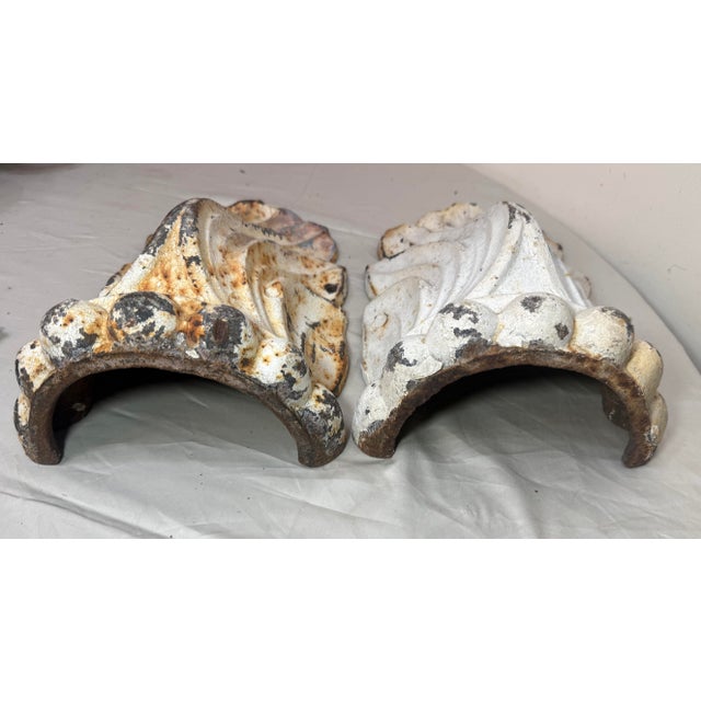 Pair Large Antique Industrial Cast Iron Architectural Salvage Wall Corbels White For Sale - Image 10 of 12
