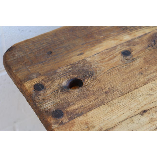 Farmhouse Vintage 1980s English Farmhouse Solid Pine Dining Table With Drawer & Turned Legs For Sale - Image 3 of 18