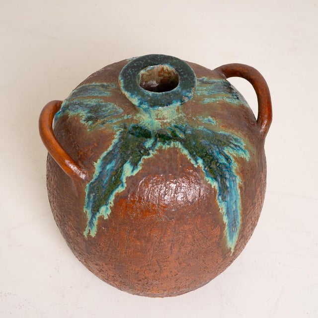 Large Handmade Ceramic Vase with Drip Glaze, 1980s For Sale - Image 3 of 6