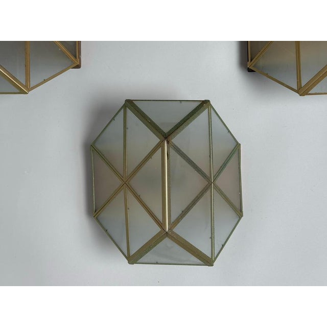 Gold and Satin Glass Geometic Wall Sconces by Wilhelm Vest Wahl, 1970s, Set of 3 For Sale - Image 10 of 16