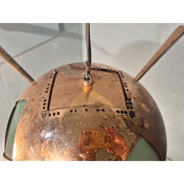 Chandelier in Copper Brass and Colored Glass 4 Copper Cones For Sale - Image 15 of 18