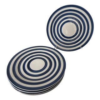 Vintage Hand Painted Blue and White Pottery Barn Dinner Plates - Set of 5 For Sale