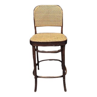 Early 20th Century Thonet Fmg Josef Hoffman Number 811 Prague Bentwood Counter Stool With Caned Seat For Sale