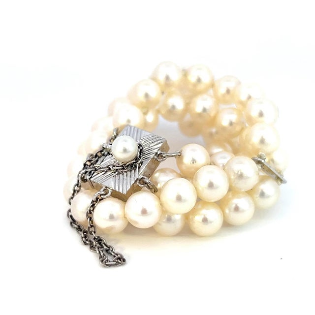 1990s 1990s Mikimoto Estate Akoya Pearl 2 Strand Bracelet For Sale - Image 5 of 7