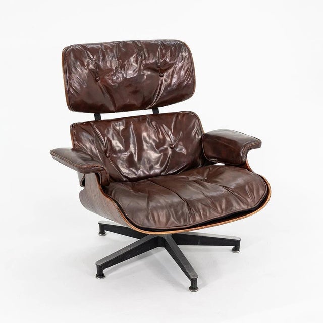 1956 Original Herman Miller Eames Lounge Chair & Ottoman in Rosewood and Brown Leather For Sale In Dallas - Image 6 of 12