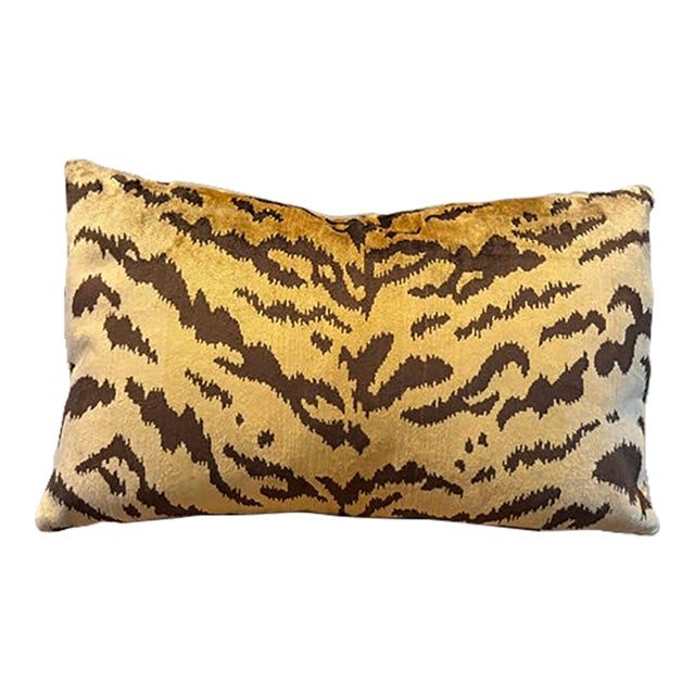 The House of Scalamandré Tigre Silk/Indus Lumbar Pillow, Ivory, Gold & Black For Sale
