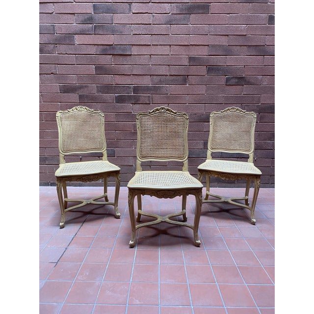 Vintage French Provincial Cane Louis XV Style Wood Dining Chair. Three Available For Sale In Chicago - Image 6 of 8