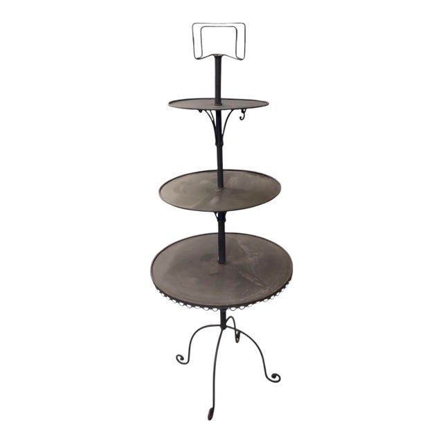 Vintage 3-Tier Dark Bronze Metal Plant Stand & Tiered Display Tower For Sale