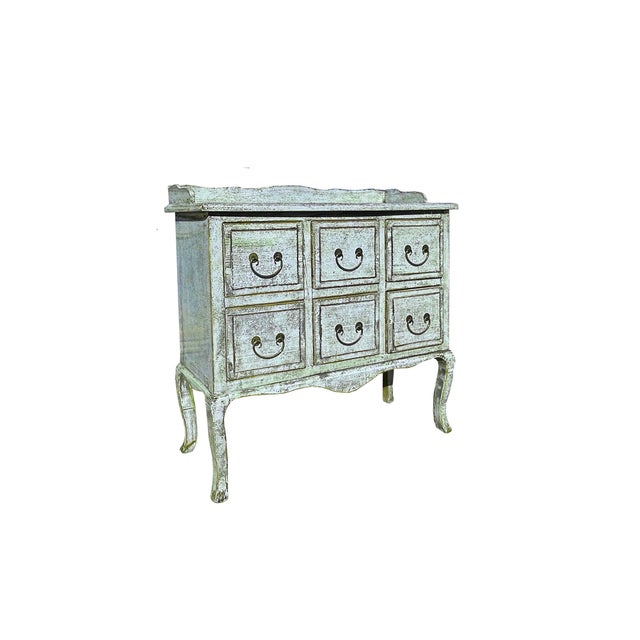 Distressed Pale Blue Curved Legs 6 Drawers Dresser Credenza Side Table For Sale - Image 4 of 6
