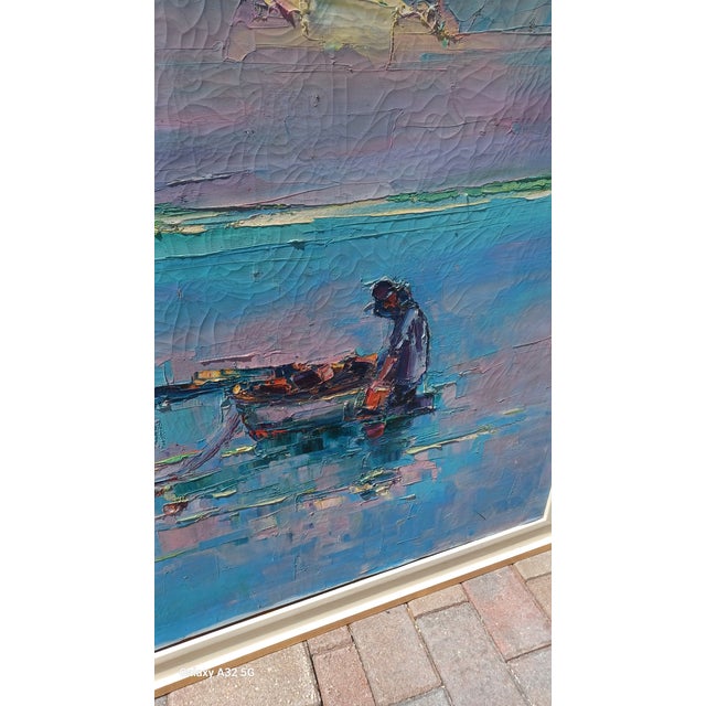 Wood Vintage Oil on Canvas Impressionism Painting of Man at Sea For Sale - Image 7 of 7