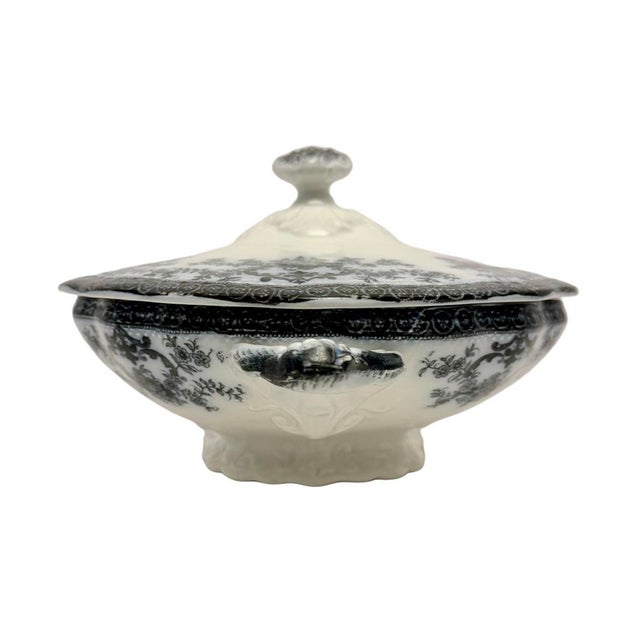 Ceramic Antique New Wharf Pottery Regent Semi Porcelain Covered Tureen Transferware. For Sale - Image 7 of 12