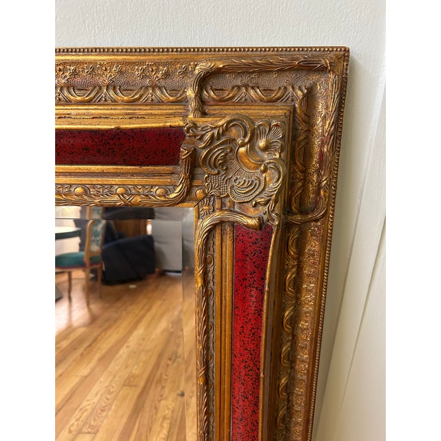 19th Century Style Gilt & Red Lacquered Large Wall Mirror For Sale - Image 4 of 6