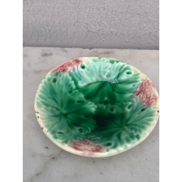German Majolica Butter Pat with Leaf, circa 1900.