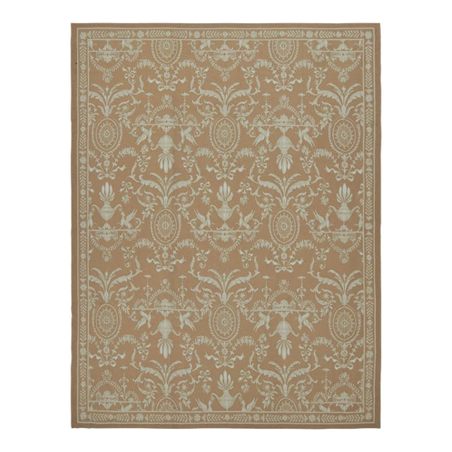 Rug & Kilim’s Aubusson Style Flatweave Rug in Brown With Beige Floral Patterns For Sale