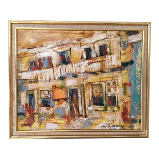 Listed S. Zimmerman Vintage Mid Century Abstract Oil Painting Cityscape For Sale