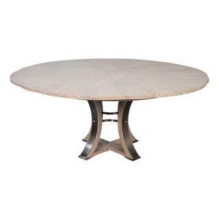 Transitional Round Dining Table, Medium - Grey Oak With Hammered Iron Accents For Sale