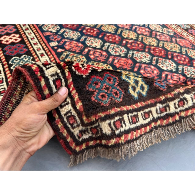 Antique Caucasian Tribal Medallion Rug With Rare Geometric Design in Navy and Terracotta Rug For Sale - Image 9 of 10