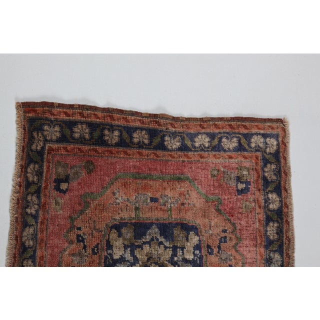 Handwoven Vintage Anatolian Rug in Soft Coral & Indigo - 2' X 2' 2'' For Sale - Image 4 of 10