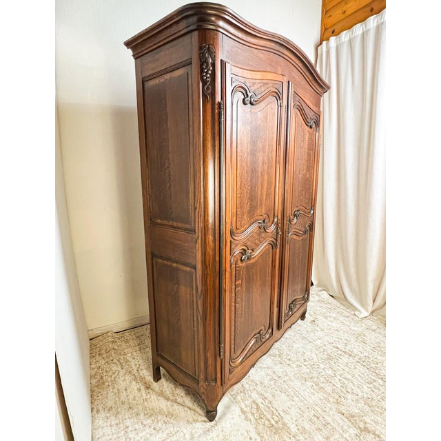 French Provincial Antique French Provincial Solid Oak Louis XV Armoire, Circa 1900 For Sale - Image 3 of 9