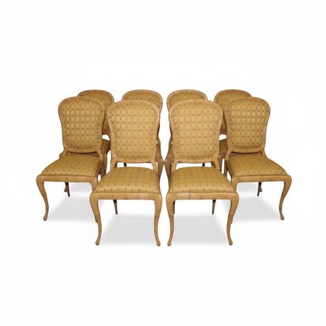 Dennis and Leen Style Carved Faux Bois or Palm Frond Dining Side Chairs - S/8 For Sale - Image 9 of 9