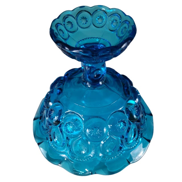 1960s 1960's Blue l.e. Smith Moon and Stars Pedestal Compote For Sale - Image 5 of 6