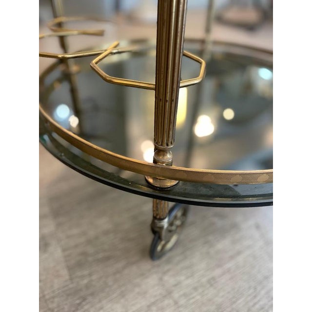 Round Brass and Smoked Glass Serving Trolley, 1970s For Sale - Image 10 of 12