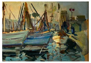 Guillaume Roger, Boats, Oil on Wood