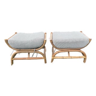 1 Vintage Rattan Ottoman With Zippered Cushions For Sale