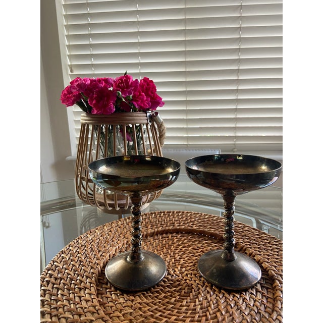 English Vintage F. B. Rogers Silver Plate Champagne Goblets- Set of 2 For Sale - Image 3 of 8