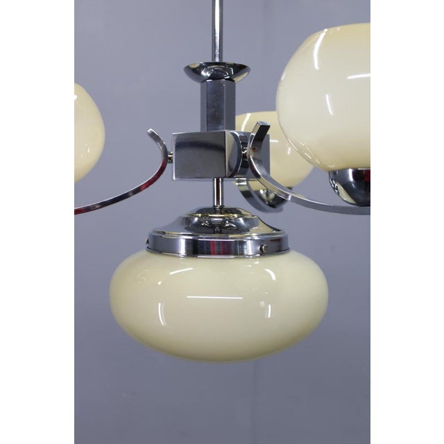 1930s Art Deco Chandelier in Chrome and Champagne Glass, Czechoslovakia, 1930s For Sale - Image 5 of 11