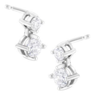 14K White Gold 1 cttw Double Diamond Stud Earrings (H-I Clarity, SI2-I1 Color) For Sale