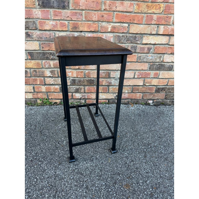 English Iron Side Table W/Antique Top For Sale - Image 3 of 8