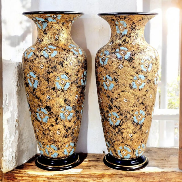 Monumental Lambeth Slaters Patent Stoneware Vases from Royal Doulton, 1910, Set of 2 For Sale - Image 3 of 13
