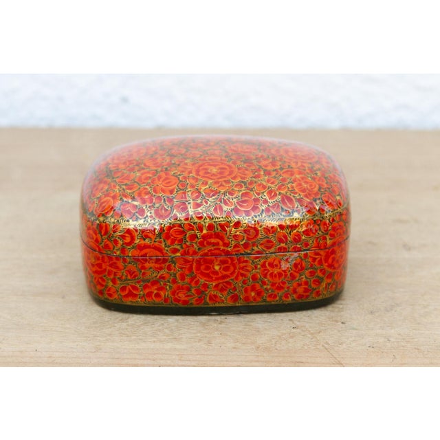 Indian Small Hand-Painted Kashmiri Floral Box For Sale - Image 3 of 8