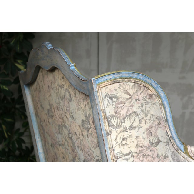 Baby Blue Pair of Mid 20th Century Louis XV Wingback Bergère Armchairs – Floral Upholstery For Sale - Image 8 of 18
